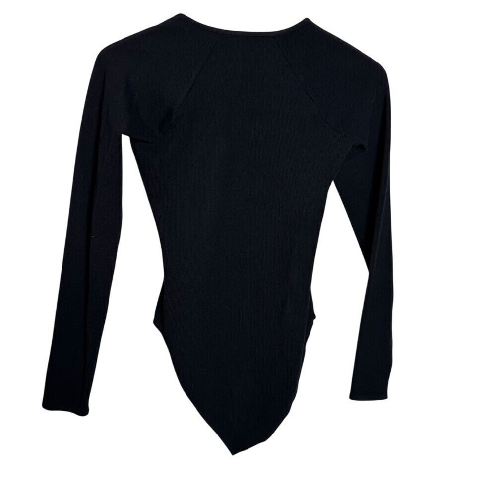 Good American Black The Feel Good Long Sleeve henley Bodysuit - Size 2 Medium - Picture 4 of 5